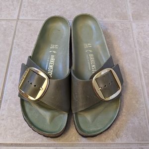 Birkenstock Madrid olive green oiled leather big buckle sandals